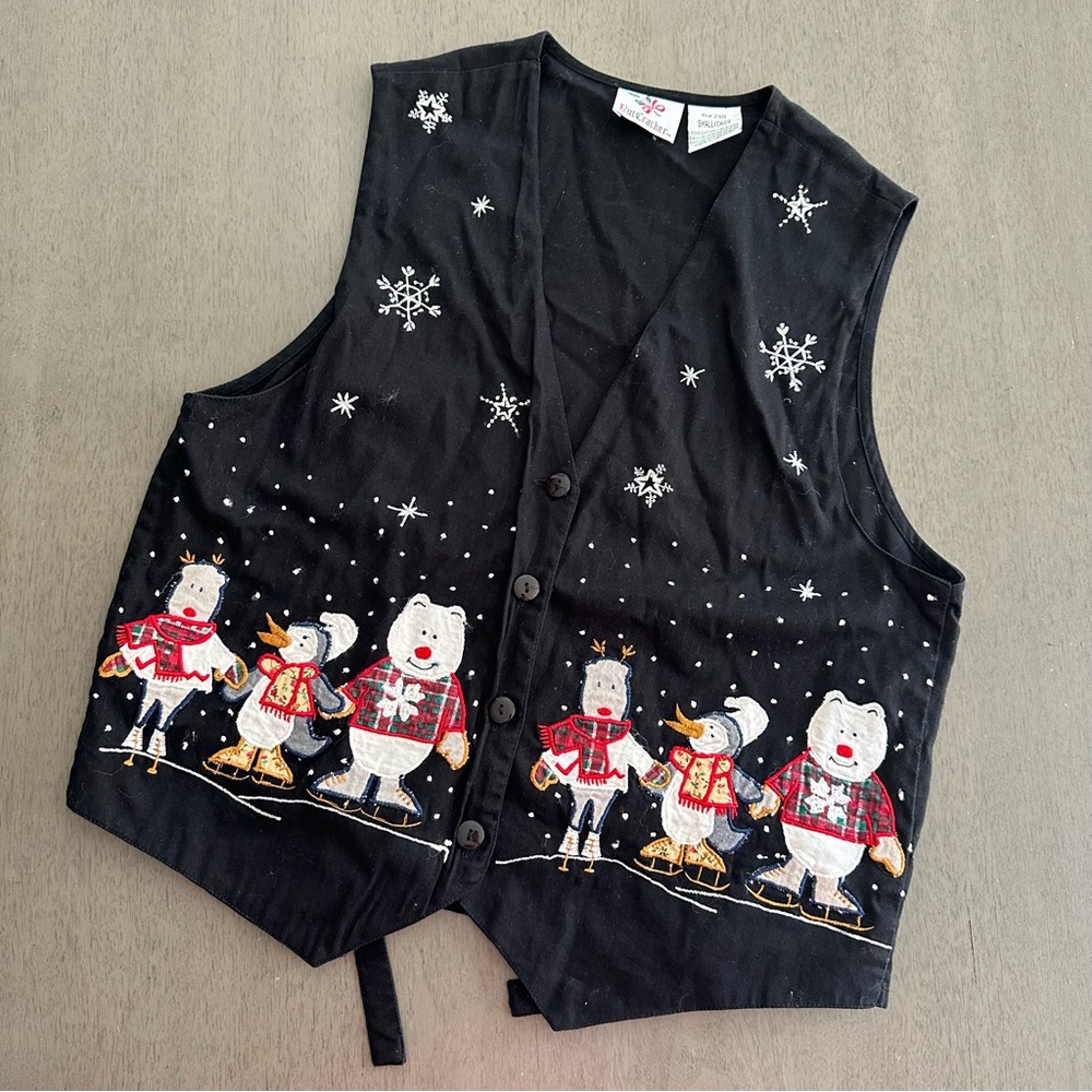 NUTCRACKER Winter Holiday Vest Ice Skating Snowflake Black Size Small